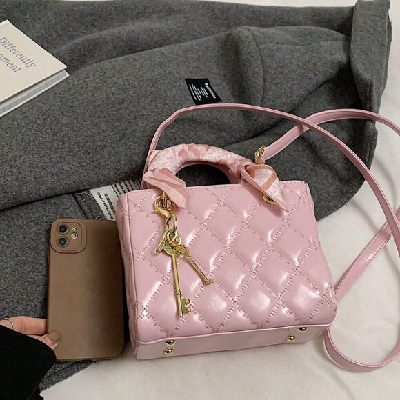 Pink Vintage Women's Diamond Grid Crossbody Handbag - Picture 10 of 10